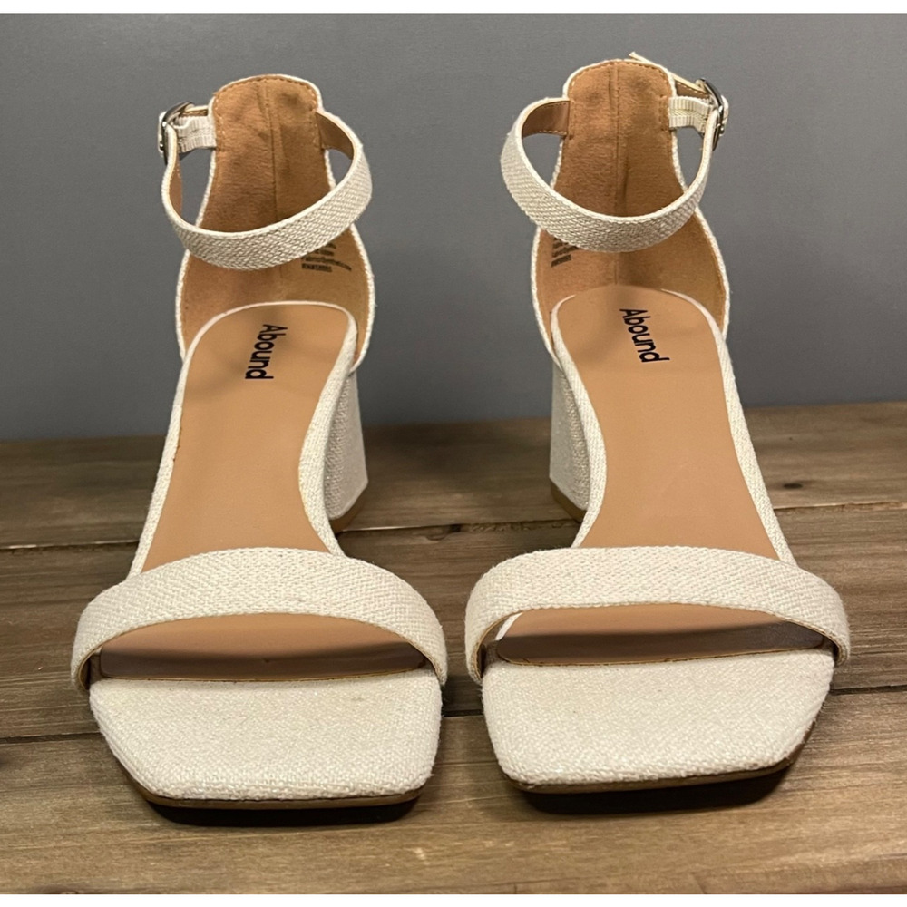 Abound Women's Ankle Strap Sandals Size 9 Ivory White Fabric Square Toe Block - Picture 3 of 12